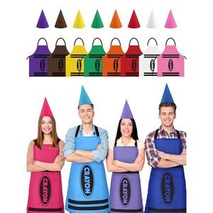 2382 24pc Color Crayon Apron And Funny Gnome Cone Hats Costume